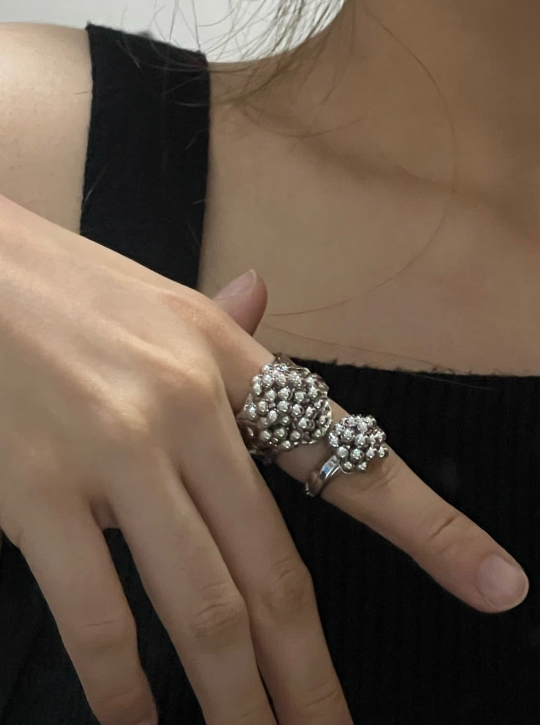 Beaded Wide Ring & Beaded Ring