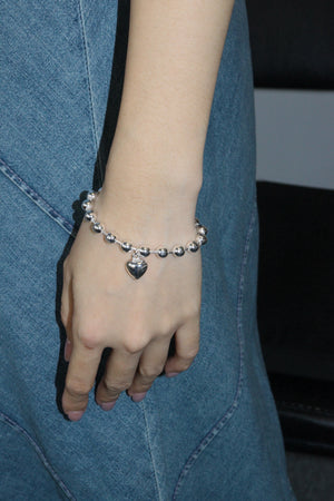 Ball Chain w Sliver heart Bracelet