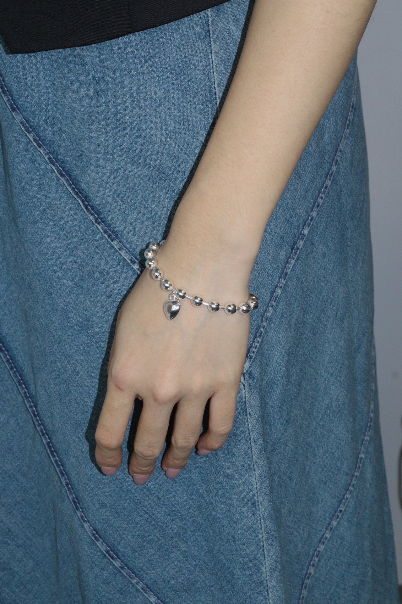 Ball Chain w Sliver heart Bracelet