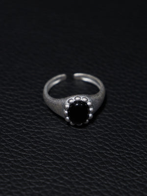 Matt - black stone flower ring